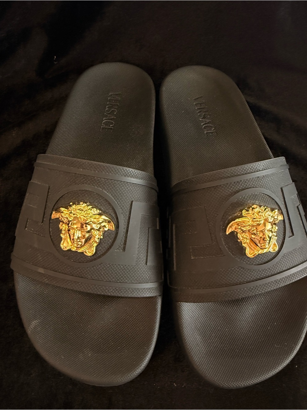Versace Black Rubber Slides with Gold Medusa Crest